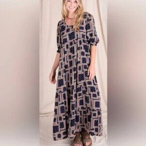 Natural Life Collette Navy Floral Maxi Dress Size Medium